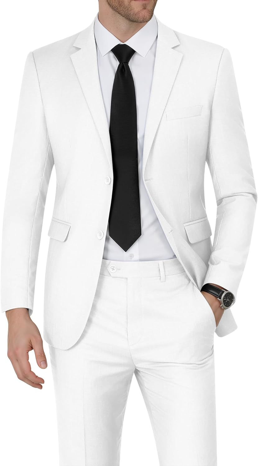 WEEN CHARM Men's Suits Slim Fit 2 Piece Two Button Blazer Wedding Prom Tuxedo Single Breasted Jacket Pants Set