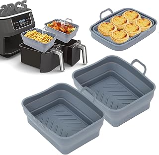 CUQOO 2PCS Foldable Ninja Air Fryer Liners for Ninja Dual Air Fryer AF400UK & AF300UK – 4.5L Reusable Silicone Air Fryer Liners as Ninja Air Fryer Accessories | Ninja Foodi Dual Zone Accessories