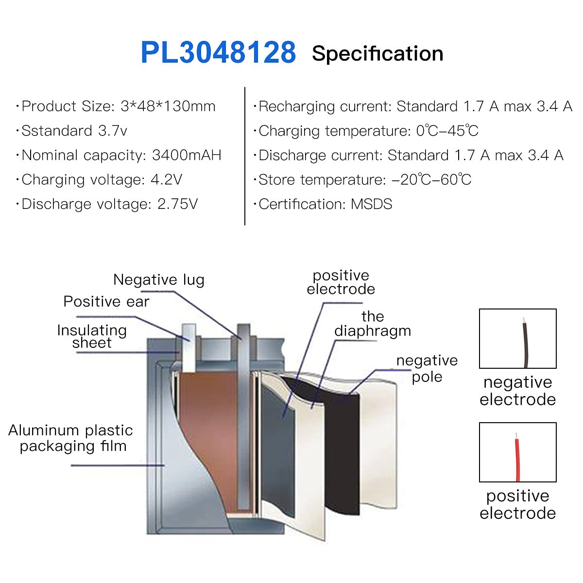 3.7v 900mah 305060 Li-ion Battery Lithium Polymer Li-po Li Ion...