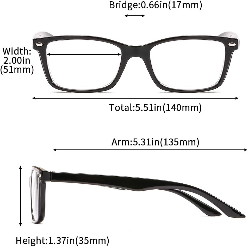 Suertree 5 Pack Spring Hinge Reading Glasses Computer Reader Glasses Square Aided Eyelasses Unisex 1.0 BM151 - Image 3