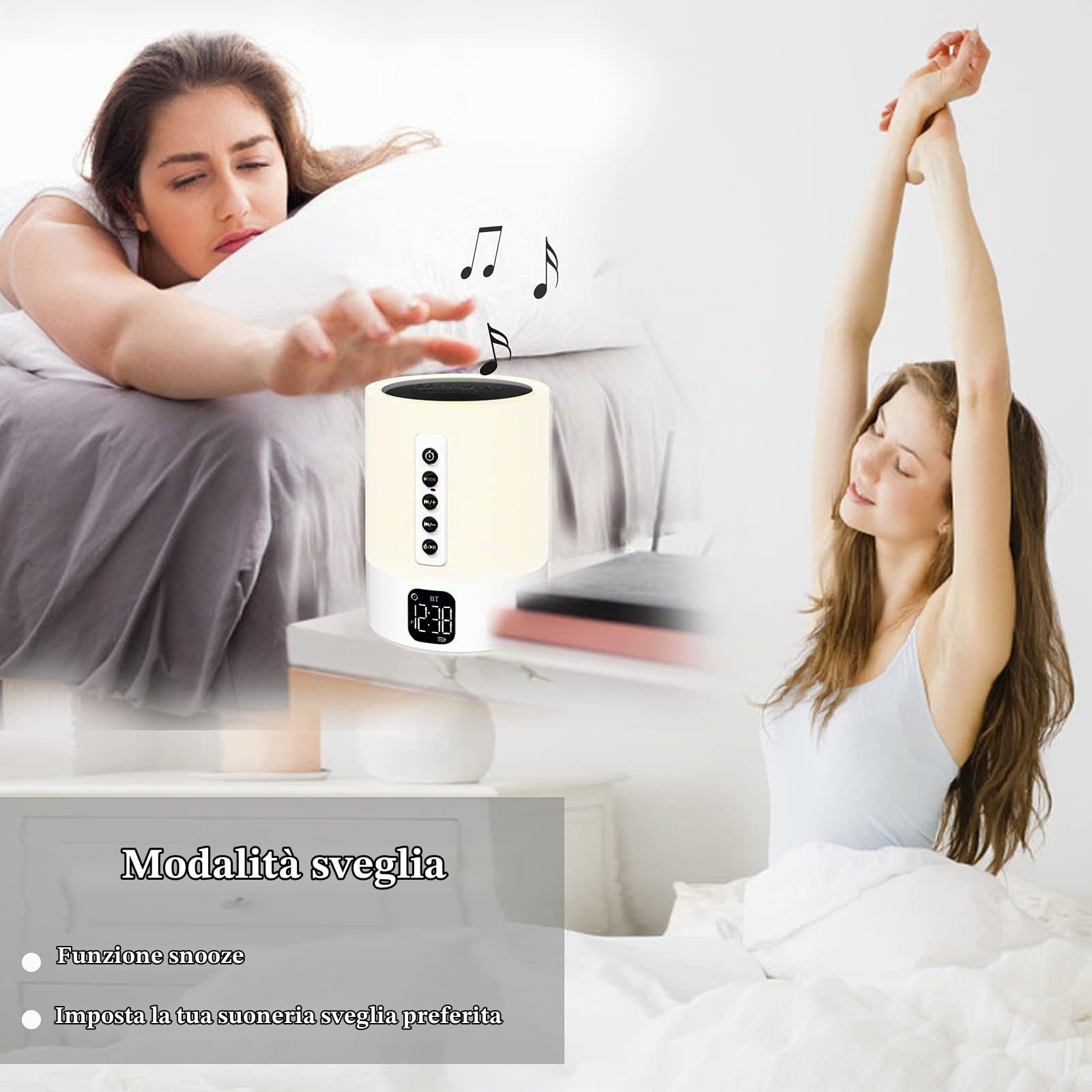 Biseoamz Altoparlante Bluetooth Multifunzione 5 in 1 con Luce, Sveglia Bambini, Macchina Rumore Bianco, Lampada da Comodino, Regalo per Ragazza Ragazzo Bambina, Regalo Donna, Idee Regalo Compleanno