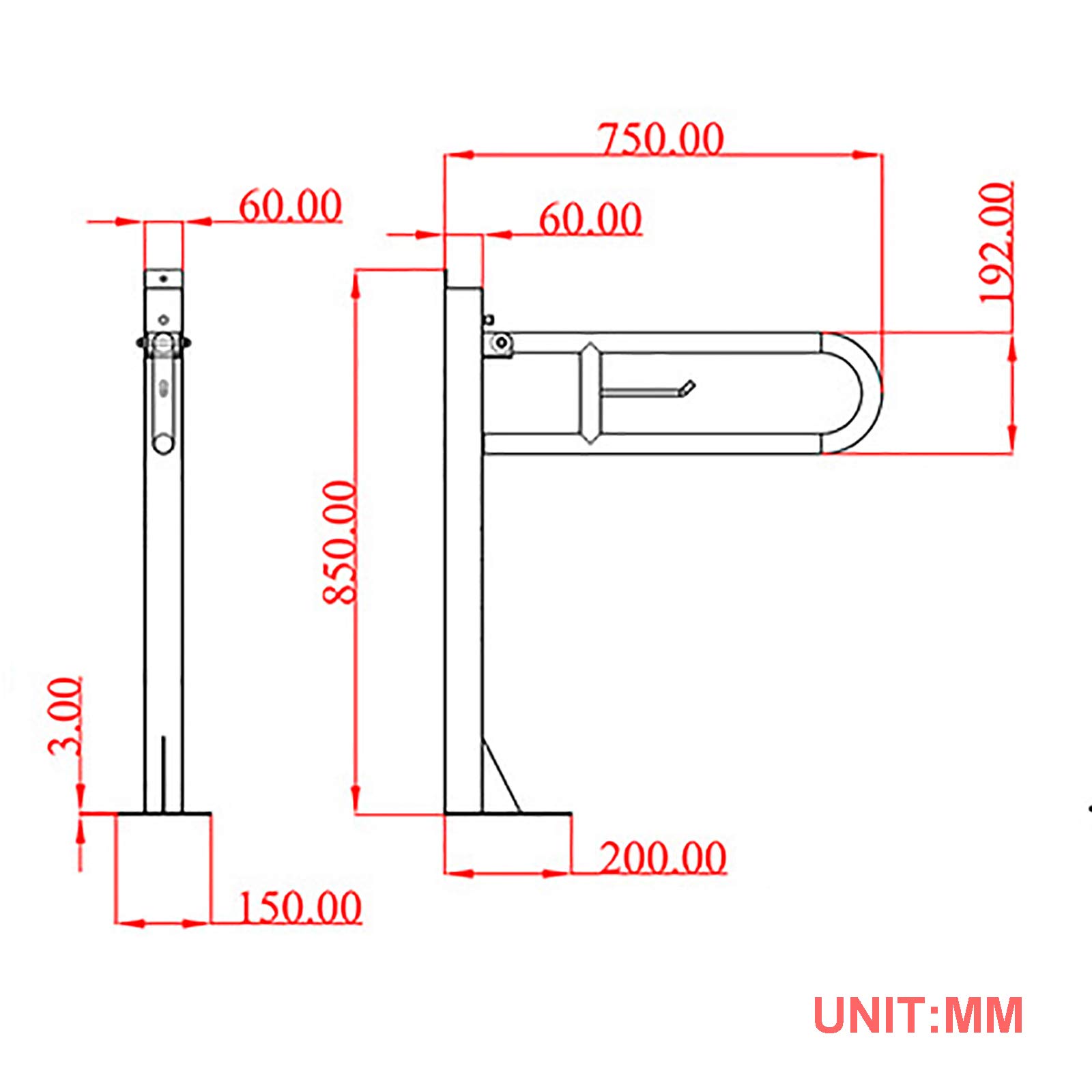 Barra de Agarre de Acero Inoxidable con Soporte de Seguridad con Gancho para Papel Higiénico para Ancianos/Discapacitados, Pasamanos para Inodoro/Ducha, Baño, Cojinete Seguro 150 Kg