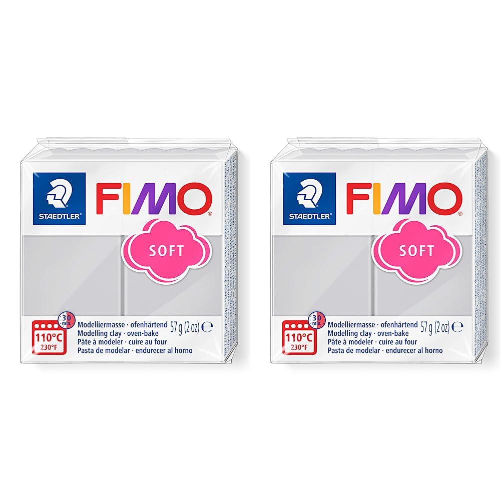 STAEDTLER8020-80 FIMO Soft Oven-Hardening Polymer Modelling Clay - Dolphin Grey (1 x 57g Block) (Pack of 2)