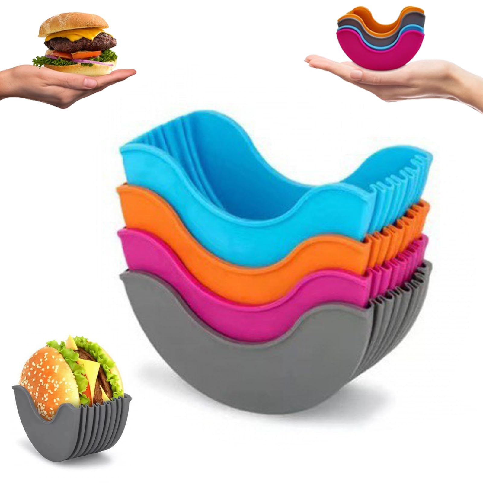 Silicone Burger Holder，triangle Sandwich Containerplastic，Retractable Reusable Hamburger Sandwich Burger Holders Fixed Box Clip Rack,Silicone Hamburger Clip Burger Holder Box for Burger Lovers
