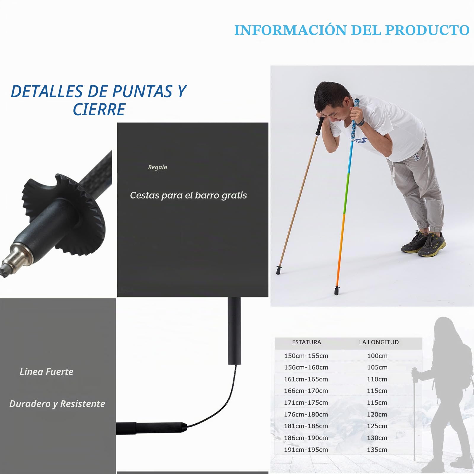 OKHEALING - Bastones de senderismo ultraligeros de fibra de carbono, plegables, juego de 2, bastones de senderismo con asas que absorben la humedad, bastones de senderismo con bolsa de almacenamiento