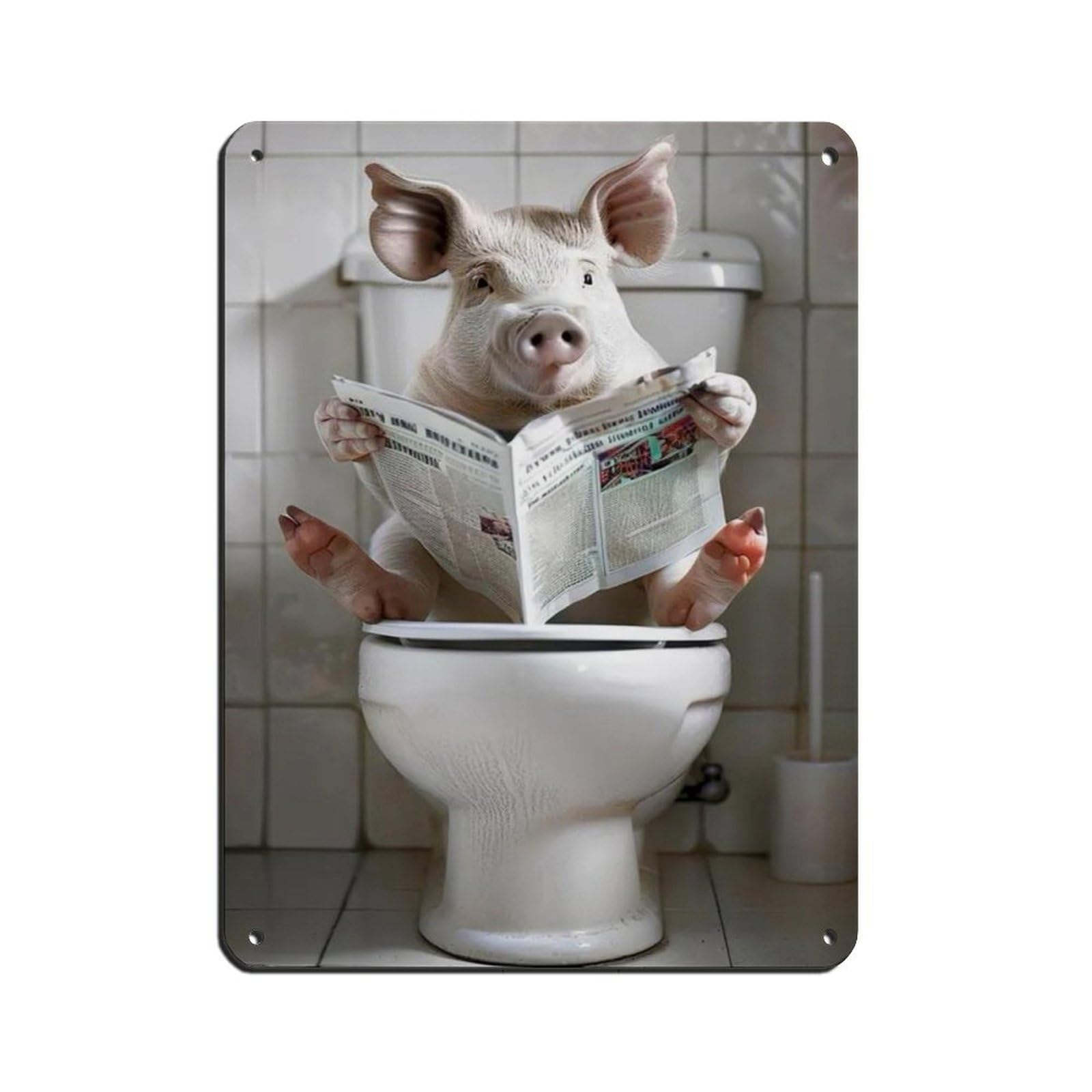Pig Bathroom Art, Pig on Toilet Reading Newspaper Retro Poster Metal Tin Sign Chic Art Retro Iron Painting Bar People Cave Cafe Family Garage Poster Wall Decoration 12x16inch(30x40cm)