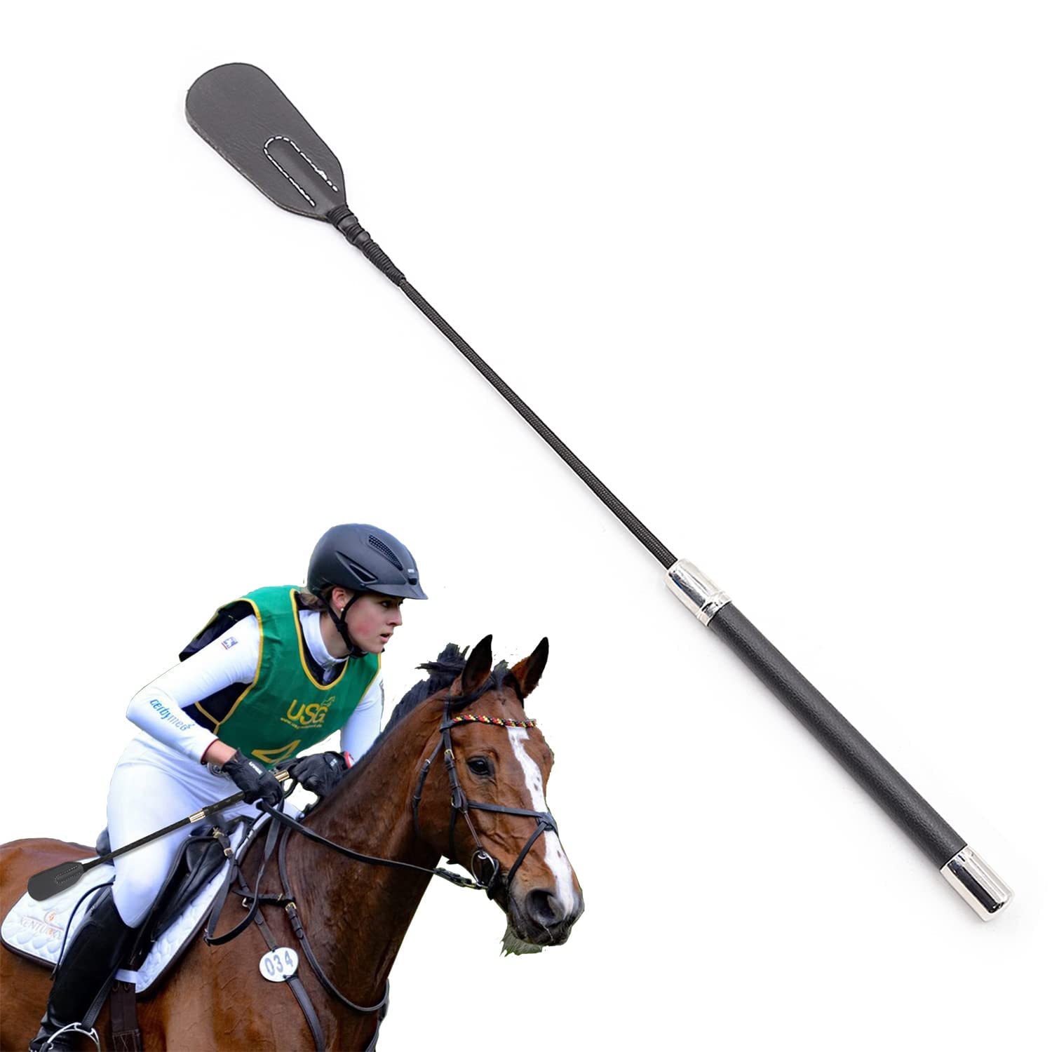 KASTWAVE Real Riding Crop Jump Bat with Leather Top, Slapper Horse Whip Black Crops for Horses Equestrianism