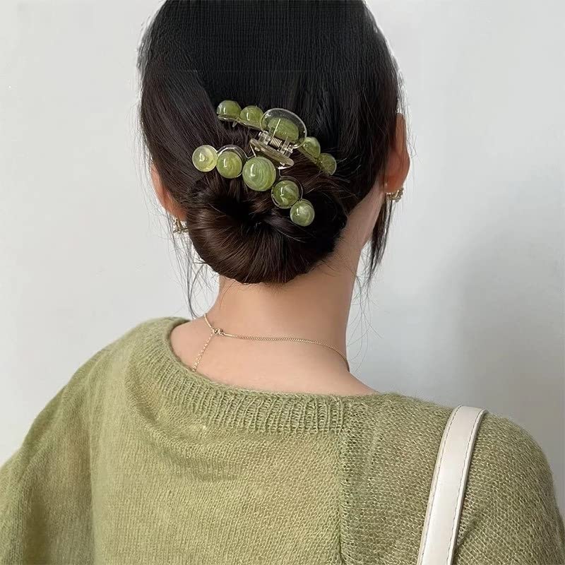 Miniatura 5 de Paquete de 3 pinzas grandes para el cabello de 3.2 pulgadas, color marrón, verde y azul, perla, pinza de mandíbula para mujer, horquillas para