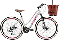 Bicicleta Aro 29 Feminina KSW Sunny Tipo Retrô C/Cesta Marrom Estilosa Relação 3x7v e Freios a Disco