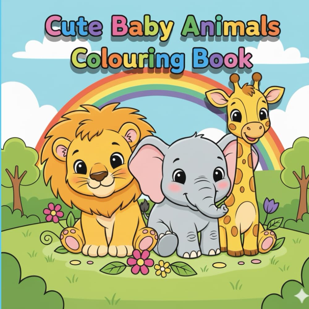 Cute Baby Animals Colouring Book: Fun & Adorable Baby Animal Illustrations for Kids Ages 4–8