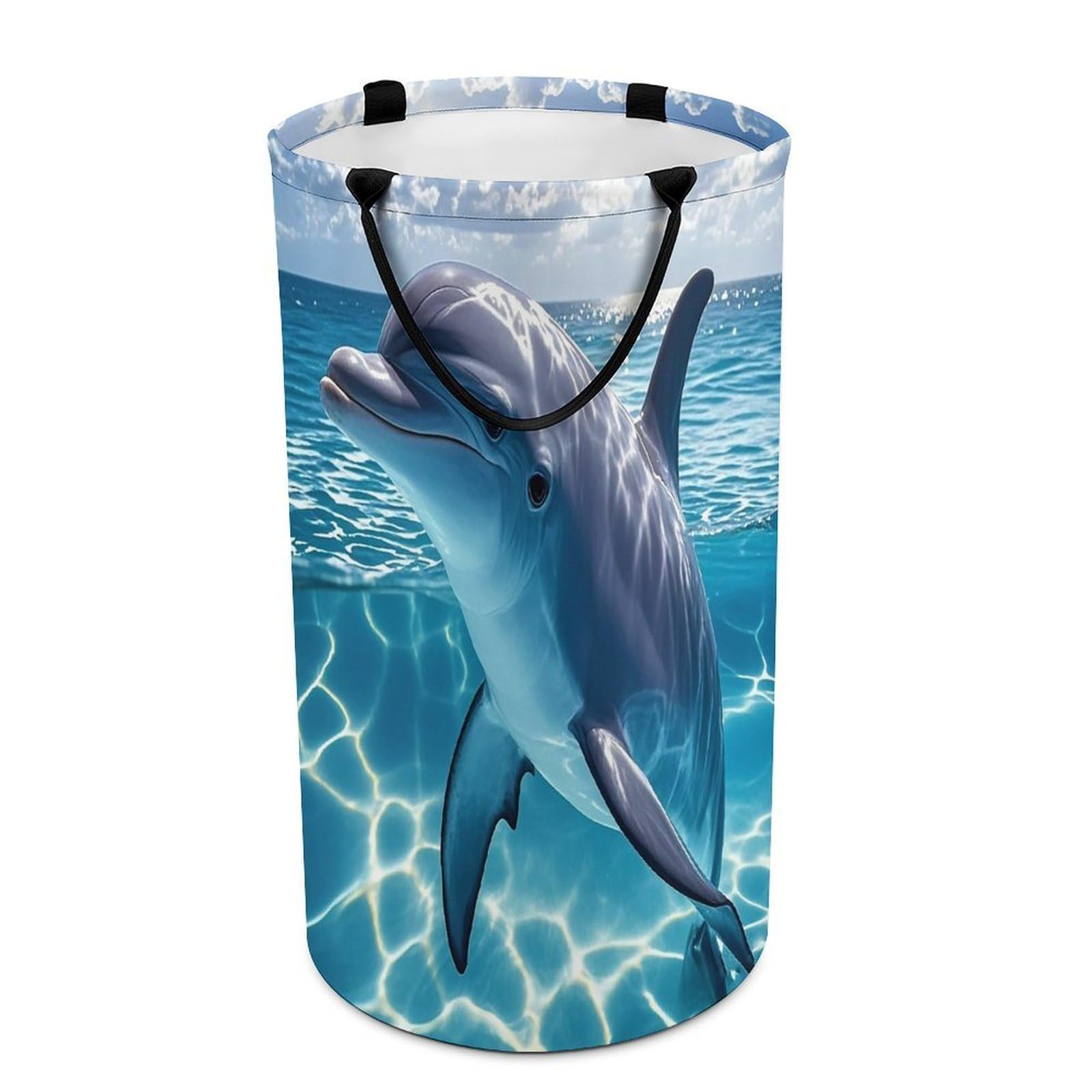 Cool Dolphin Laundry Basket with Handles Large Collapsible Laundry Bag Freestanding Waterproof Clothes Hamper Decor Storage of Dirty Clothe for Family Bathroom 86L