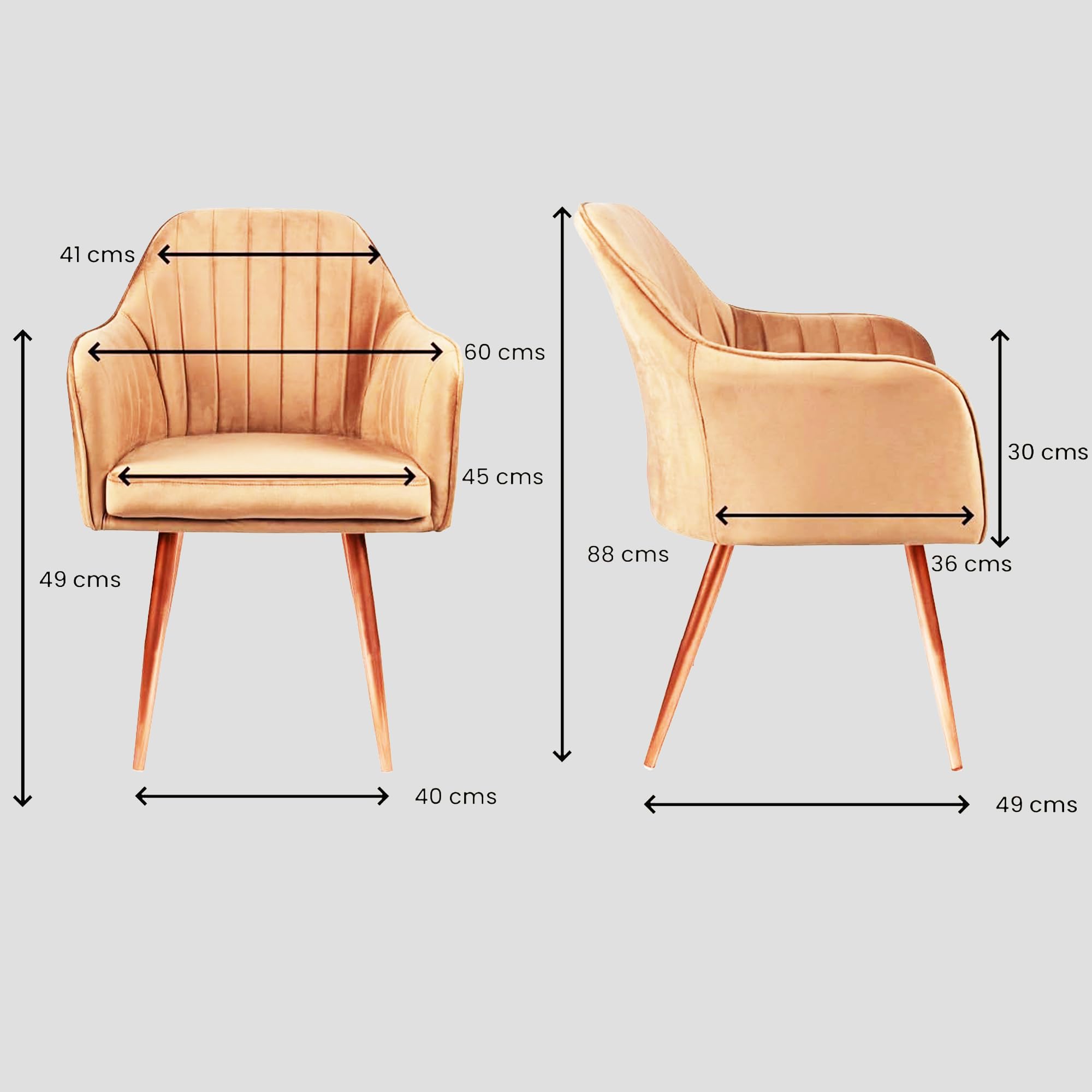 Toxigo Elegant Upholstered Accent Chairs with Padded Seat & Back, Velvet Dining Chair, Stylish Upholstered Accent Chair for Home, Kitchen & Living Room, Restro & Bars (Light Brown) 3