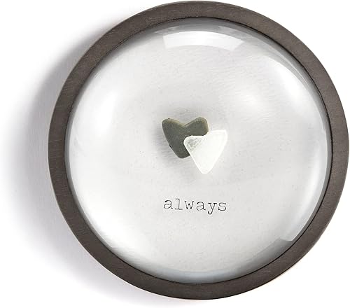 DEMDACO Dos corazones siempre gris y blanco 3.5 x 3.5 pulgadas Pisapeles de vidrio