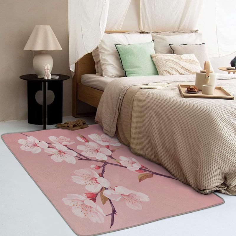 Miniatura 3 de Alfombras lavables para sala de estar, dormitorio, alfombra en flor de cerezo y decoración del hogar, alfombra de área rosa Sakura de 6 x 9 pies,