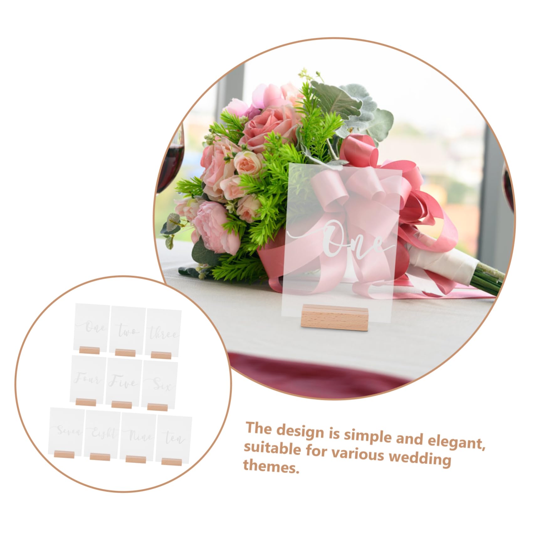Numeri Tavolo Rotondi 10 Set in Acrilico con Base in Legno | Matrimonio ed Eventi, Linee Lisce, Stile Moderno e Semplice, Decorazioni per Tavoli