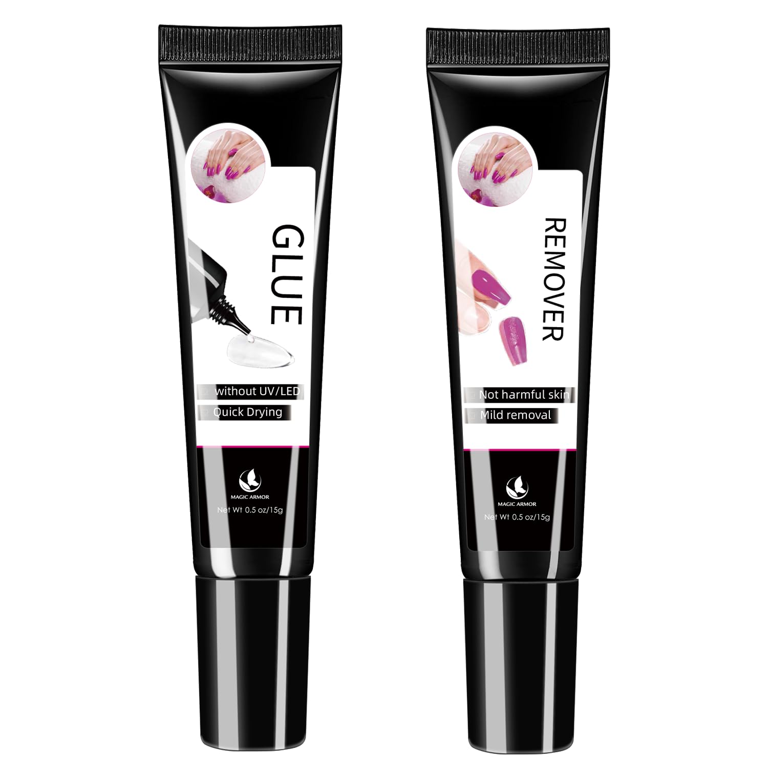 Verbesserter Nagelkleber und -entferner für Press-On-Nagelspitzen 15g, keine UV-Lampe erforderlich, Gel-Nagelkleber, schnelltrocknend, ein lang anhaltendes Kit für künstliche Acrylnägel, Kleber-Gel