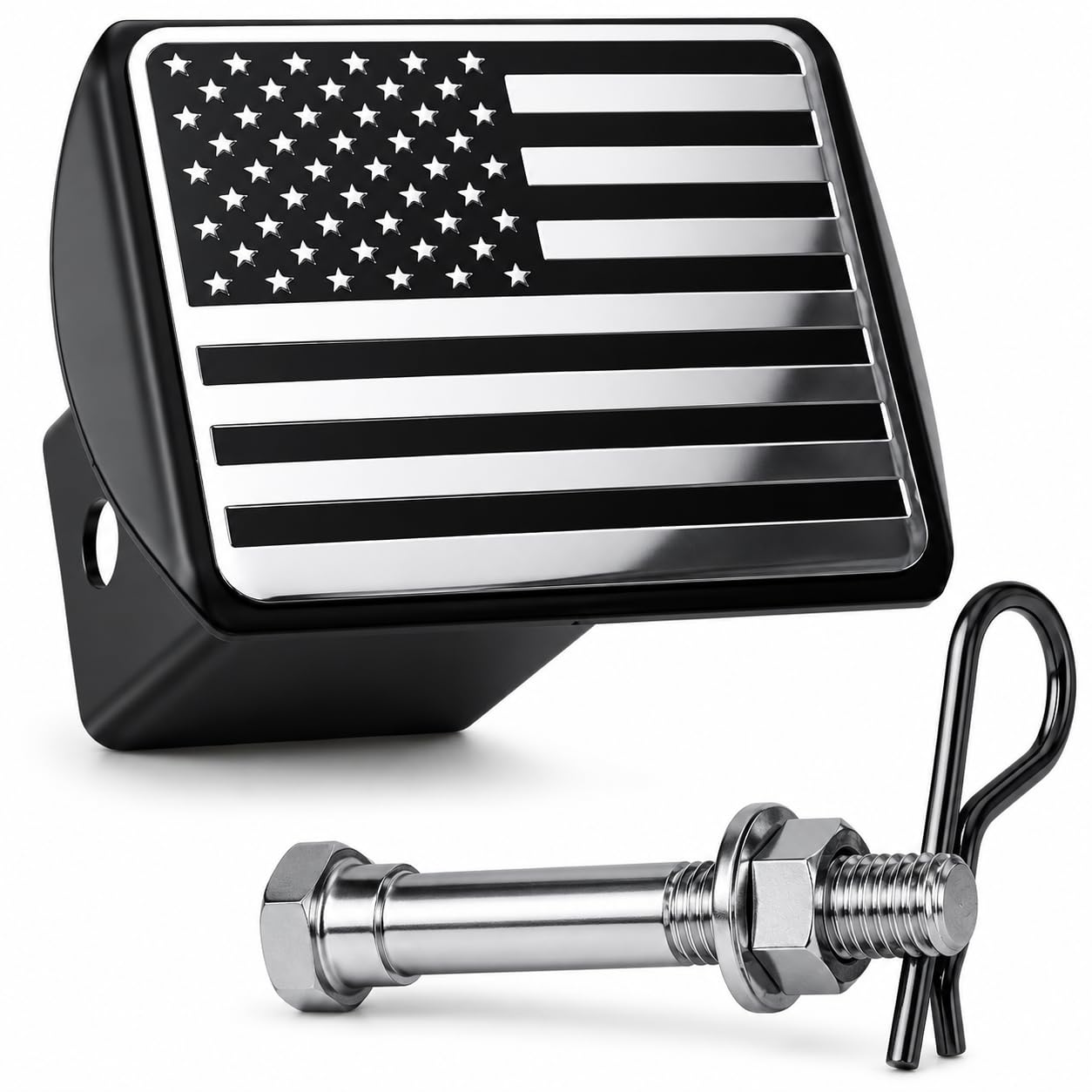 LFPartS American Flag Black Chrome Trailer Hitch Cover