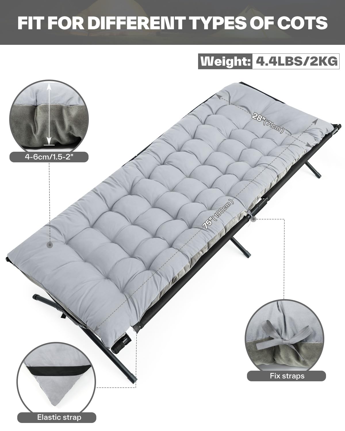 Détente Extérieur Matelas De Camping Sportneer - 190x71 Cm - Rembourrage Coton - Double Face - Pour Lit De Camp, Chaise Longue, Sol - 2 Kg Matelas Lit Camp Polyvalent