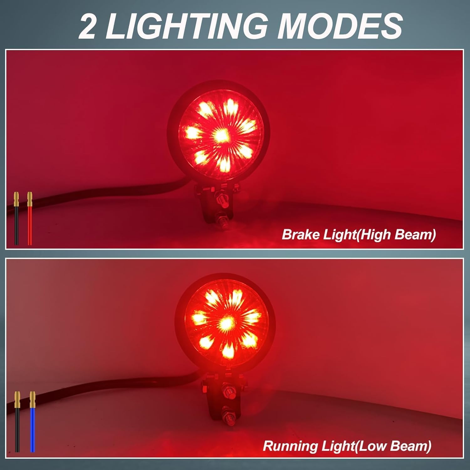 Biqing 1pcs LED Motorcycle Tail Lights,12V Motorcycle Brake Light 8LED Brake Stop Rear Lamp Red Compatible With Cafe Racer Bobber Chopper （BLACK