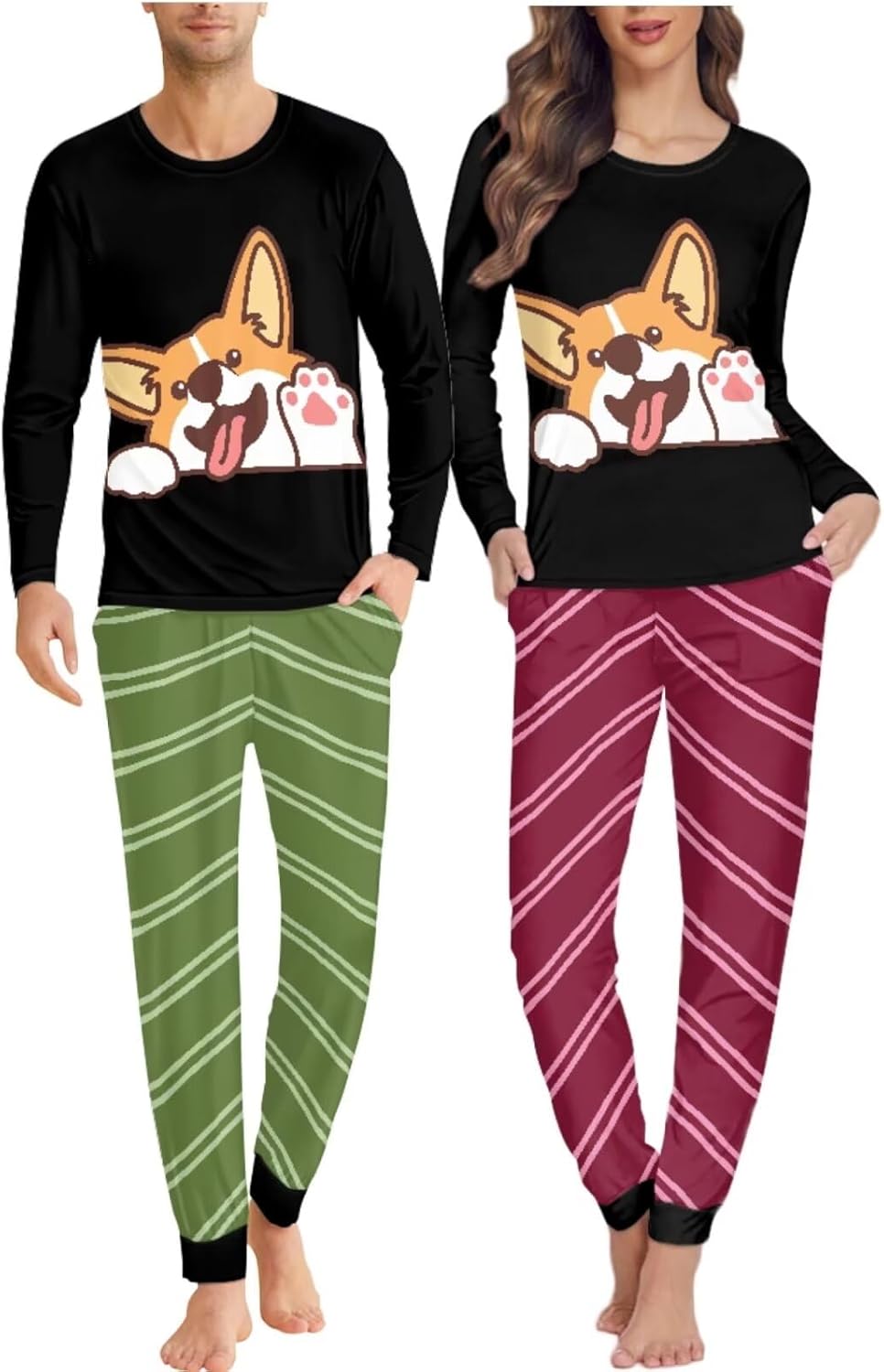 Winter 2 Piece Pajamas Set 3D Print Cute Dog Pattern Sleepwear Long-Sleeved Top and Pants Daily Lounge Set