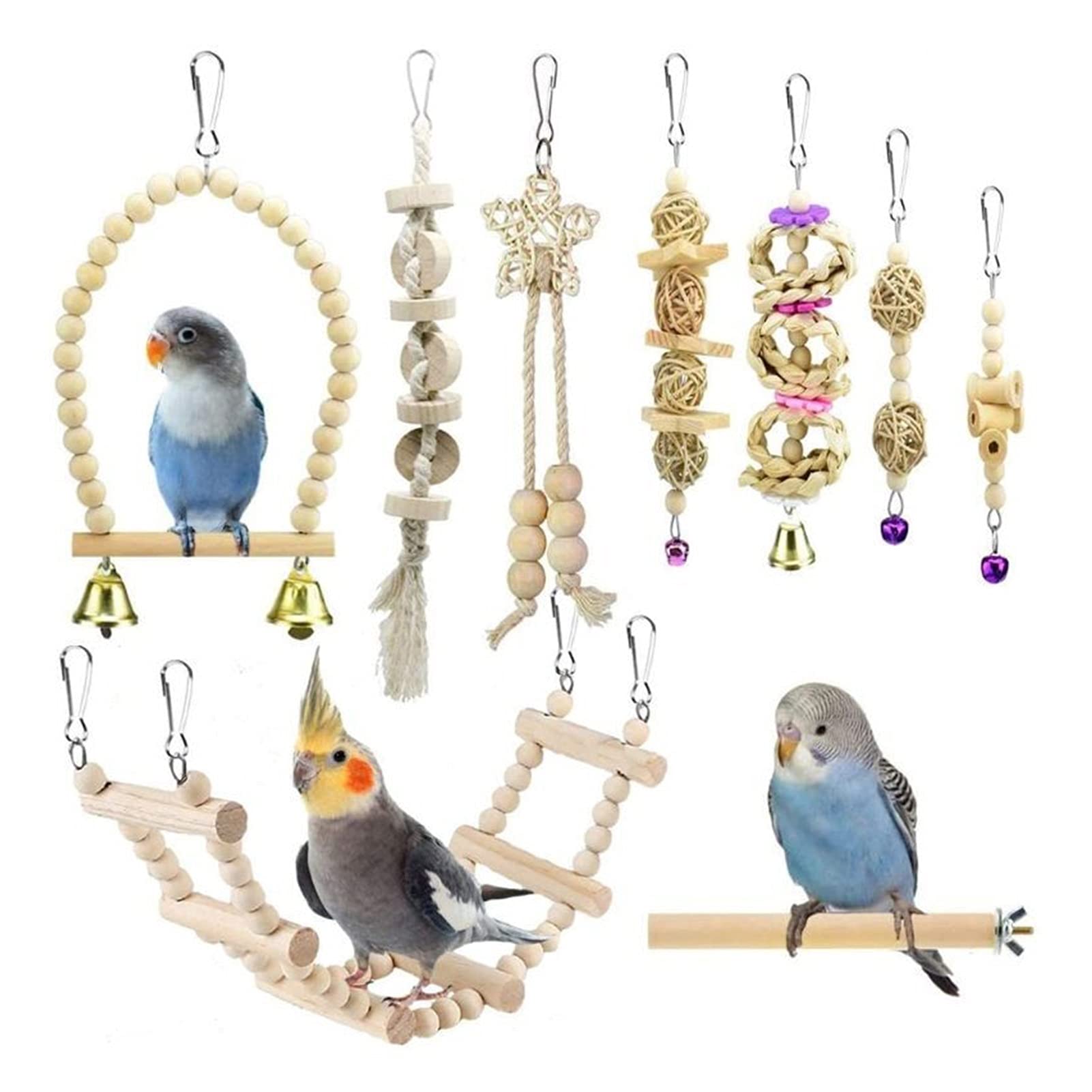 Jouet pour oiseaux 9 pièces / jeu d'oiseau perroquet balançoire jouet à mâcher debout hamac escalader échelle cage à oiseaux pour Budgerigar setconure