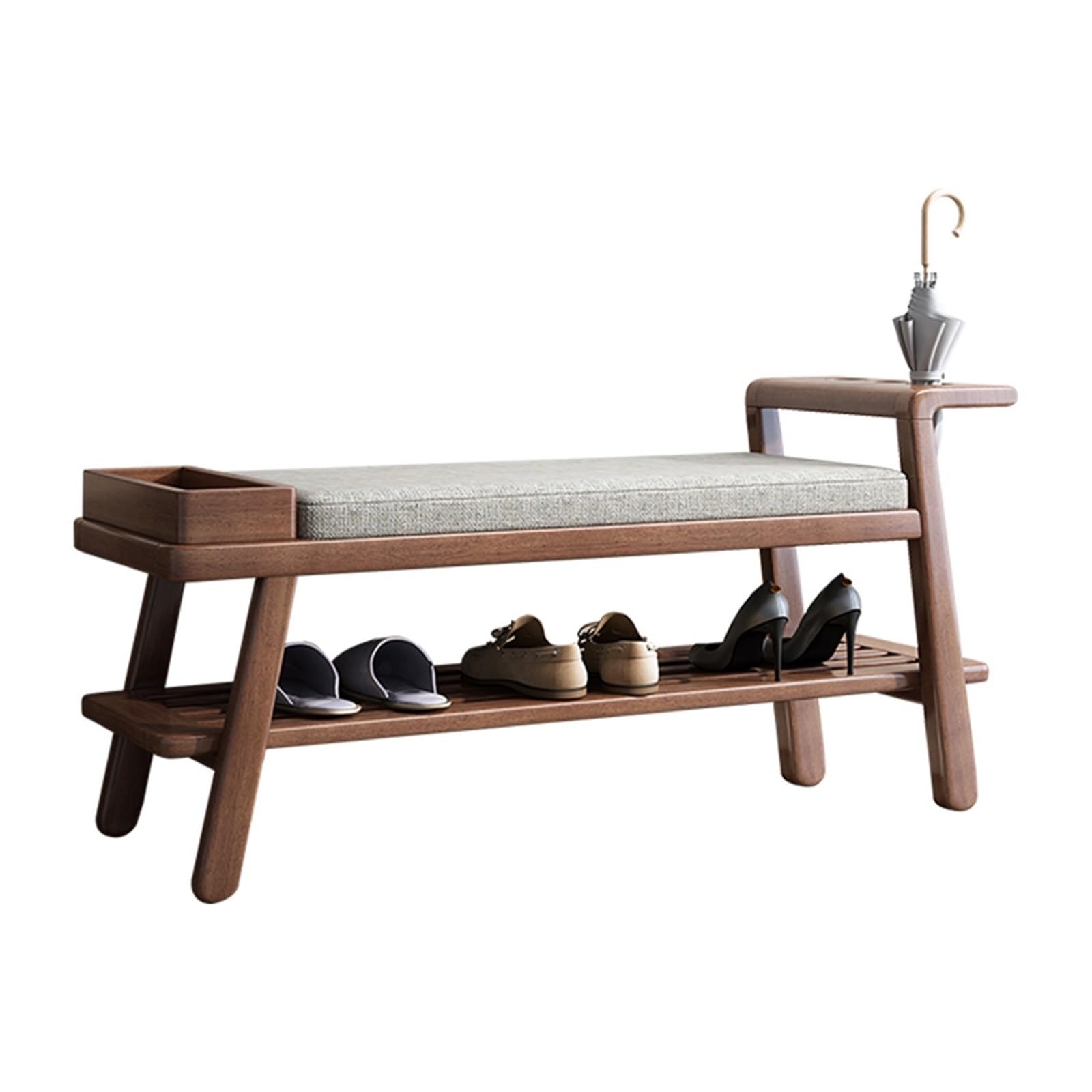MYUYEE Shoe Bench Entryway- Shoe Rack Storage Bench - Solid Wooden Shoe Rack With Cushioned Seat And Orga Compartment, Upholstered Bench For Closet, Entryway, Hallway, Bedroom,