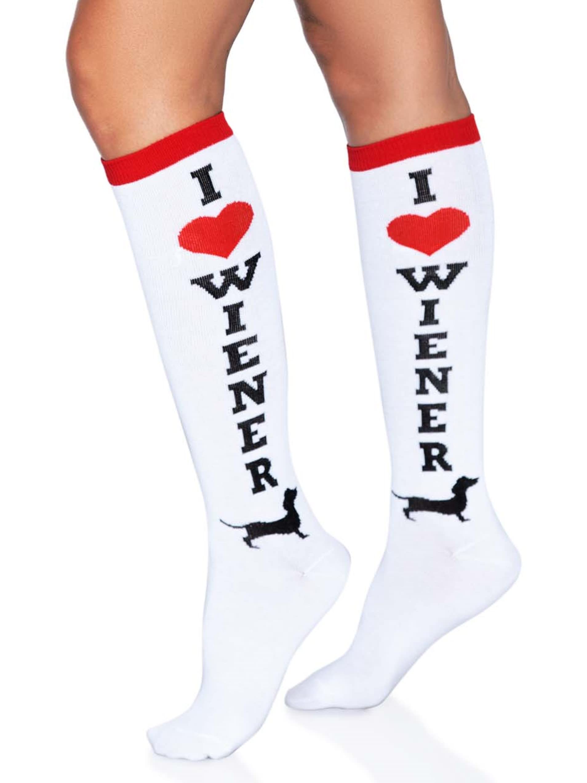 Leg Avenue Women's Knee High Casual Party Socks Tights, White/Red, One Size