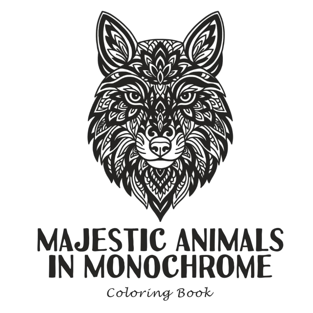 Majestic Animals in Monochrome: Bold and Easy Animal Mandala Coloring Book for Adults – Stress Relief, Relaxation, and Mindful Meditation in Black and White