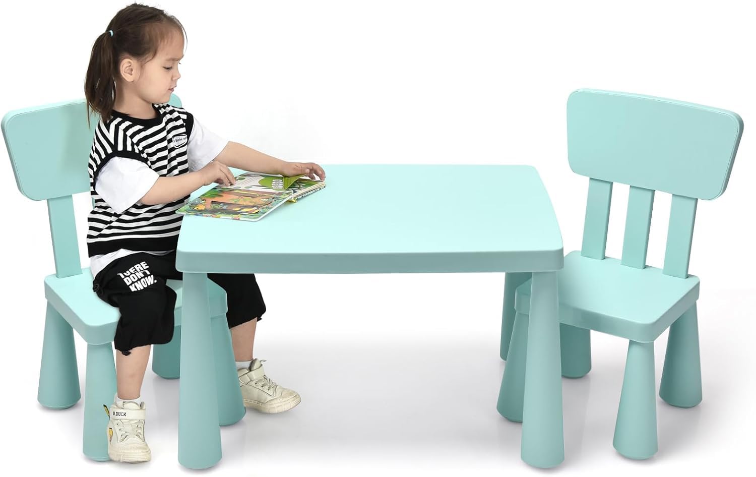 GOPLUS Juego de Mesa y Sillas para Niños de 1-7 Años, Conjunto de Mesa y Silla Infantil, Mueble para Bebé Pupitres de Juego Actividad Estudio, Estilo Sencillo, Carga 50 KG (Verde)