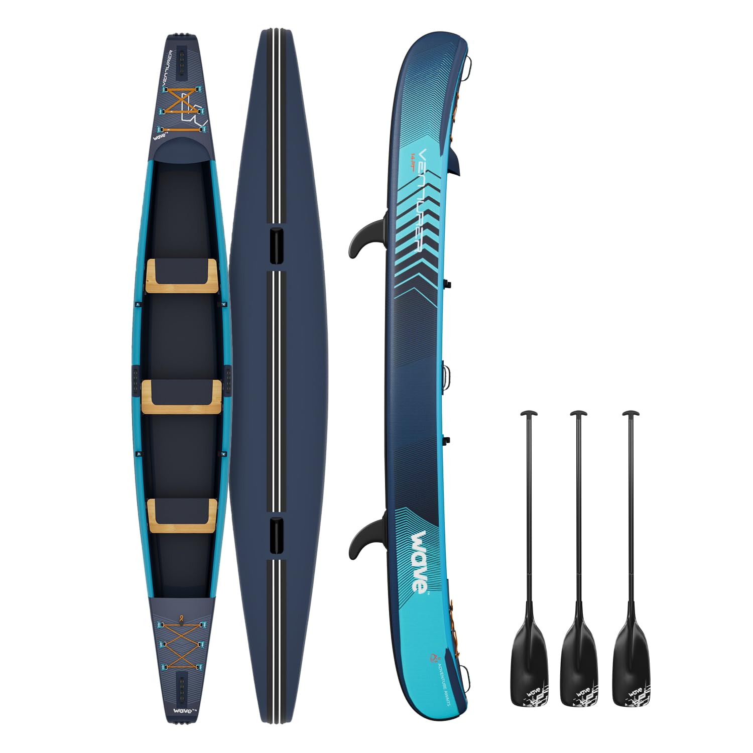 Venturer Canoë gonflable – Kayak pour 2/3 personnes | Design ultra durable | Ensemble complet avec pagaie, pompe et sac à dos | Idéal pour les lacs, les rivières et les aventures côtières
