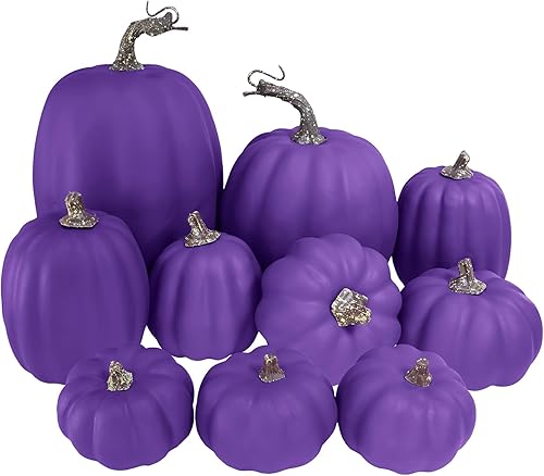 Vista 12 de Winlyn 10 calabazas artificiales de color azul marino surtidas, calabazas decorativas de espuma sintética para otoño, granja, Acción de Gracias