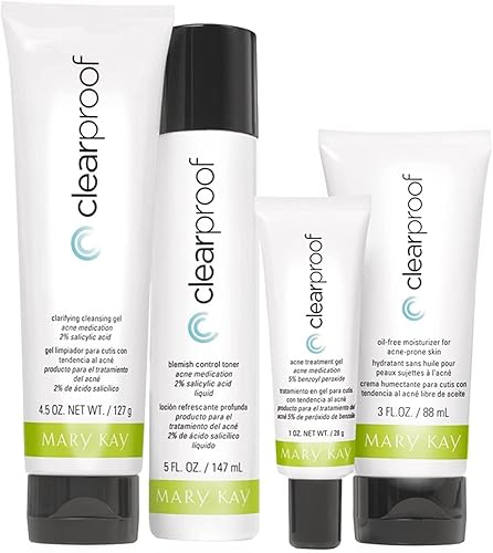 Clear Skin - Set de tratamiento para el acné de 4 pasos: limpiador, tónico, gel para acné e hidratante sin aceite para pieles grasas y propensas al