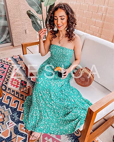 Image of ZESICA Women's Summer Boho Strapless Maxi Dress 2026 Casual Off Shoulder Smocked Flowy A Line Beach Holiday Long Dresses