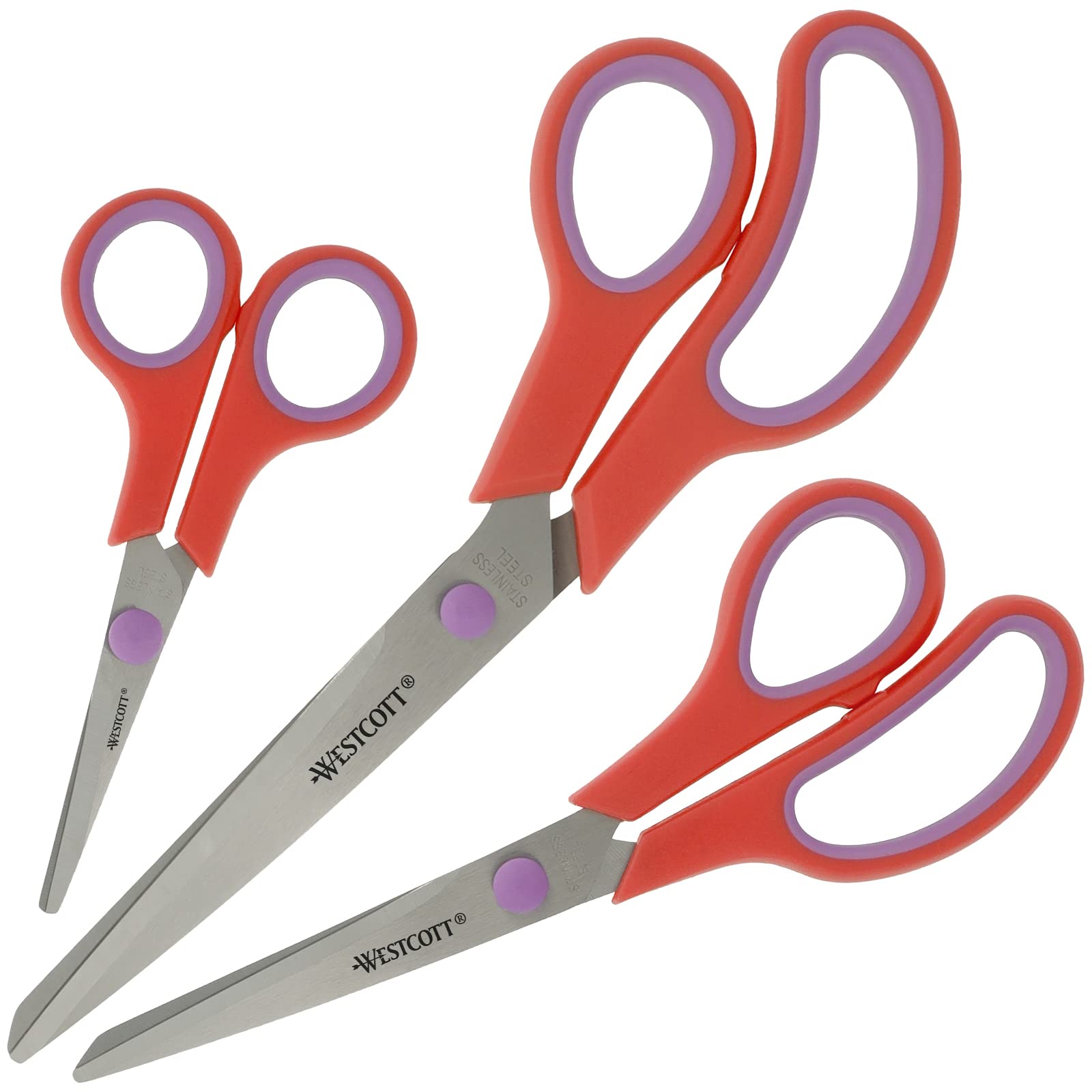 Westcott Easy Grip Scissors Set of 3 Universal Scissors with Comfort Grip | Extra Sharp & Durable Stainless Steel Blade | Red