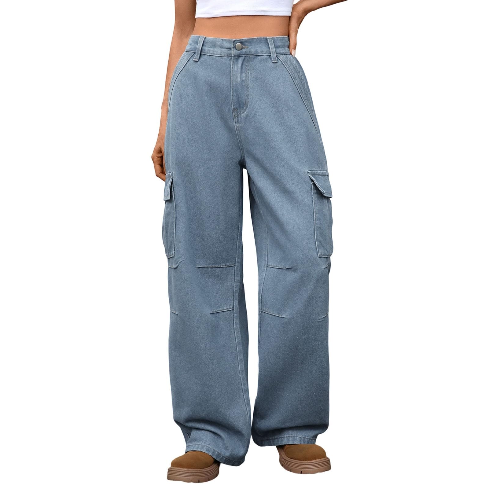 Jeans Mujer Vaqueros Pantalones Elasticos Wide Leg Cargo Ropa Casual Push Up Y2K De Tallas Grandes Baile Urbano Rectos Talla Grande