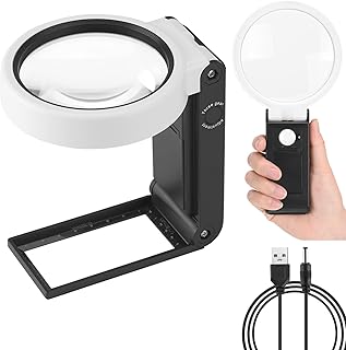 GIVEDOUA Magnifying Glass 10X 30X with Light and Stand, Handheld Standing LED Illuminated Magnifier, Folding Reading Magnifying Glass with for Seniors Read, Coins, Stamps, Map, Jewelry, Close Work