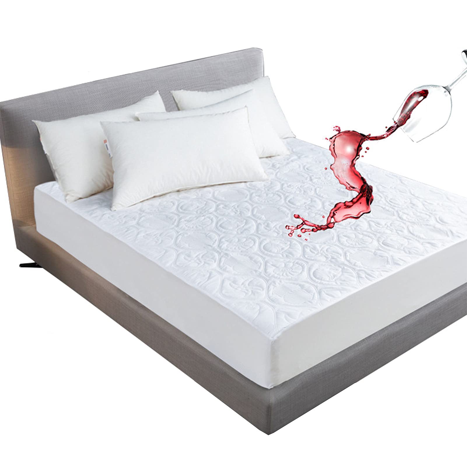 Protector de colchón acolchado impermeable, hipoalergénico, ultra suave, transpirable, color blanco, 105 x 190 + 30 cm