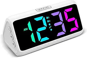 Netzu Despertador alto para pessoas com sono pesado, despertador RGB para quartos idosos e crianças, relógio digital com 5 reguladores, 2 alarmes, 4 volumes e soneca (branco)