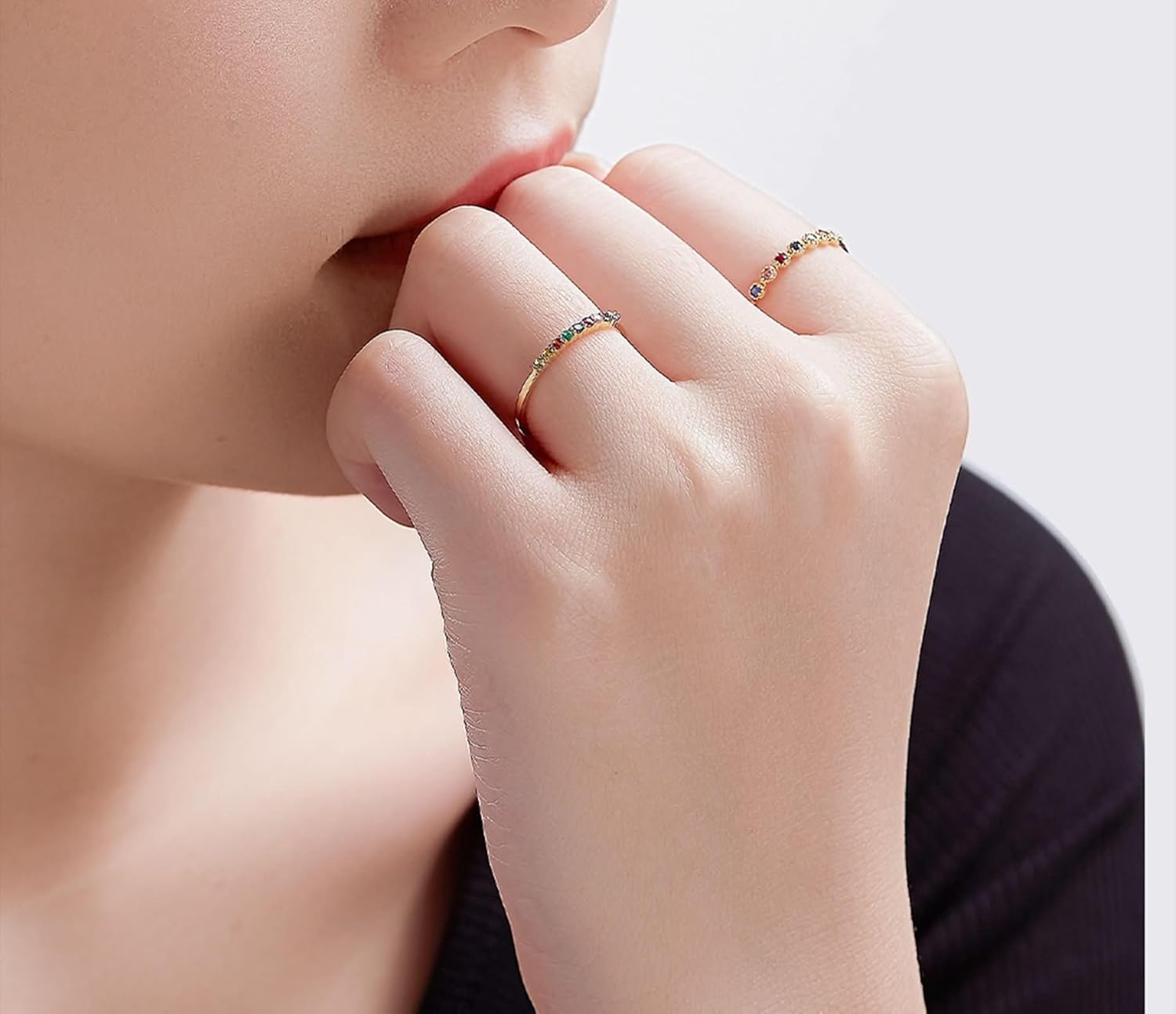 Wedding Ring Women 9K / 14K / 18K Gold, Simple Round with Colorful Gemstone, Wedding Ring for Women Yellow Gold