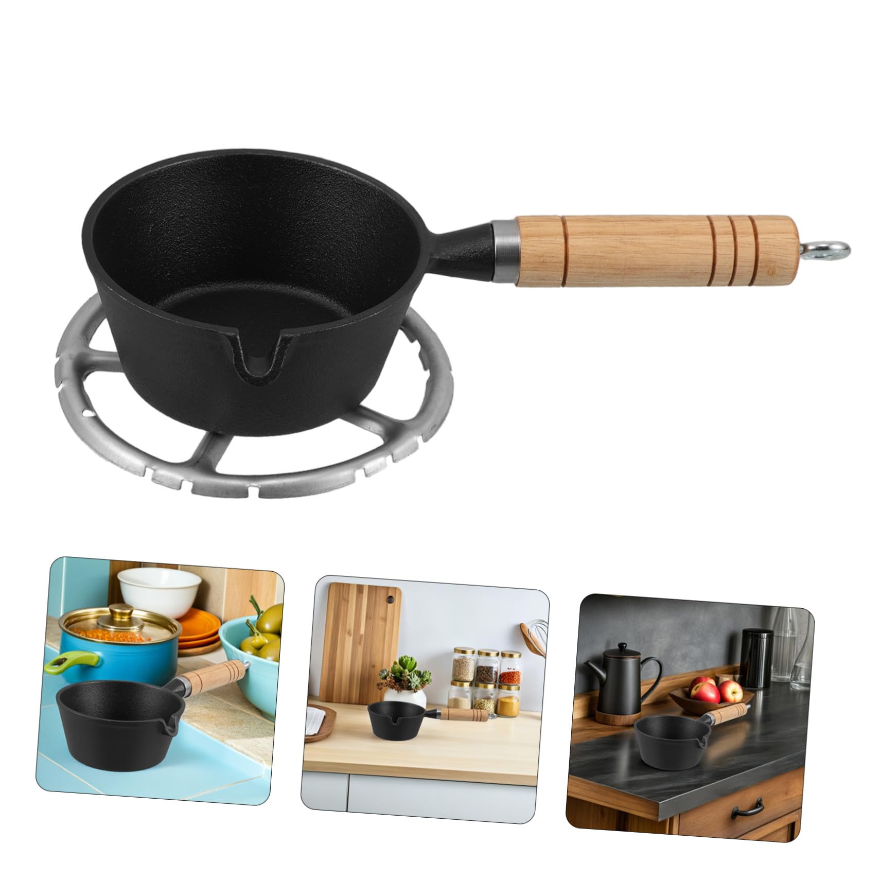VICASKY Kleine Gusseisen Eierpfanne mit Holzgriff für Braten und Servieren