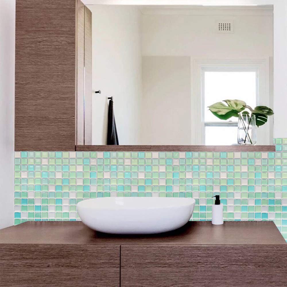 Yoillione 3D Mosaic Tile Sticker Removable Wallpaper Tile Green, 3D ...
