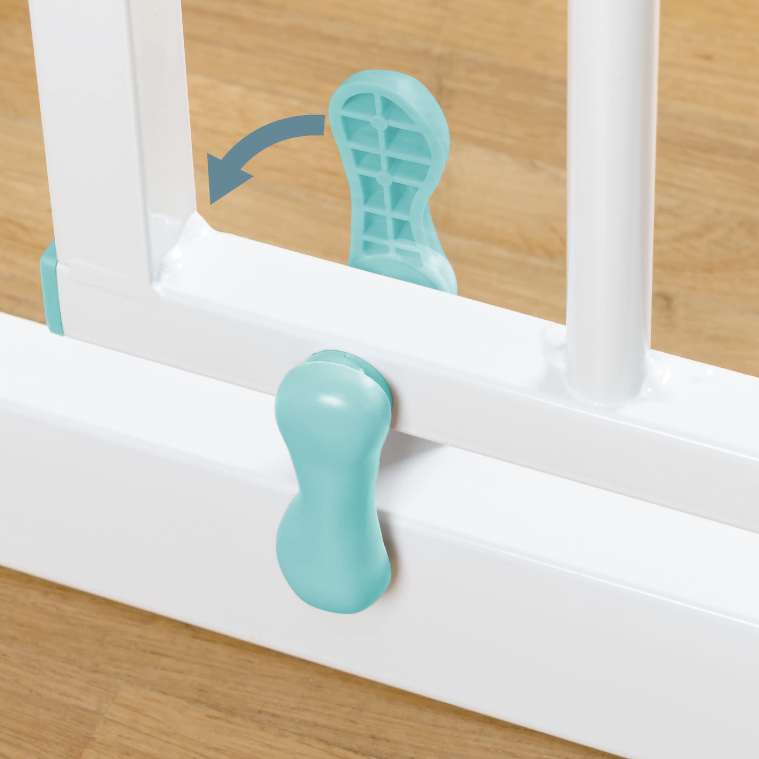ib style® Berrin Protección de la Escalera 67-175cm | Protección de la Puerta | Sin perforar | 90° Stop | Cierre automático | Blanco-Turquesa | 130-140 cm