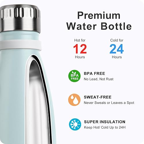 Miniatura 4 de Botella de agua de 12 onzas para la escuela, botellas de agua pequeñas de acero inoxidable aisladas al vacío, a prueba de fugas para niños y niñas