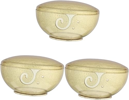 COHEALI 3 piezas de agujero de ganchillo transparente con agujas de tapa cesta redonda contenedor dorado organizador de manualidades kit de