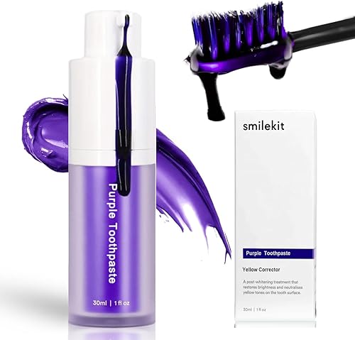 Pasta de dientes morada para blanqueamiento dental, pasta de dientes morada, blanqueamiento dental morado, pasta de dientes correctora, eliminación