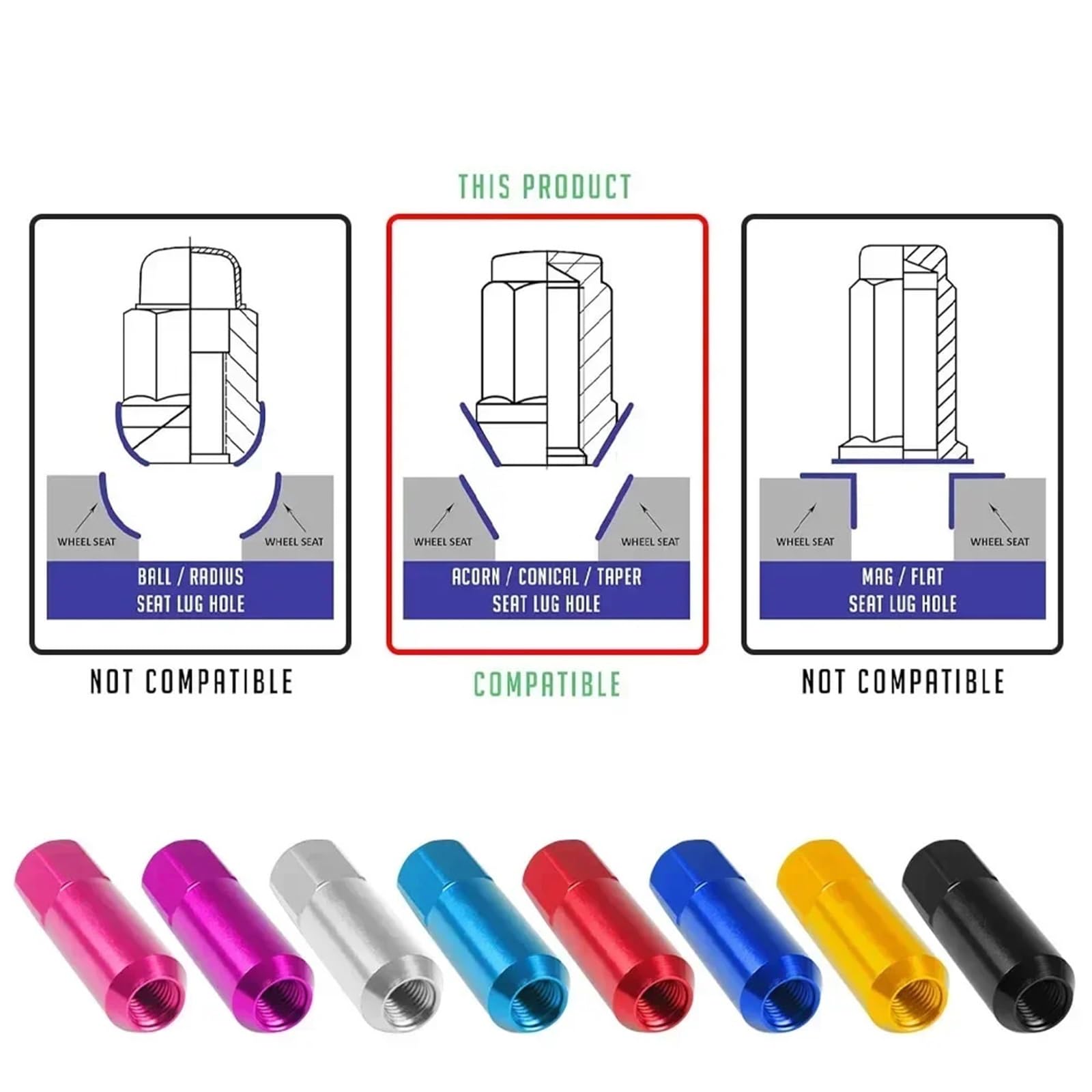 Auto Rad Zubehör 20 STÜCKE 60mm M14 * 1,5 Radmuttern Racing Lug Nuts Schraube Tuner Racing Lug Radmuttern Schraube Eloxiert Radschrauben(Yellow,M12x1.5)