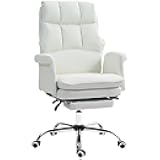 Executive Office Chair, PU Leather Ergonomic Office Desk Chair with Footrest, Reclining and Swivel Chair, White