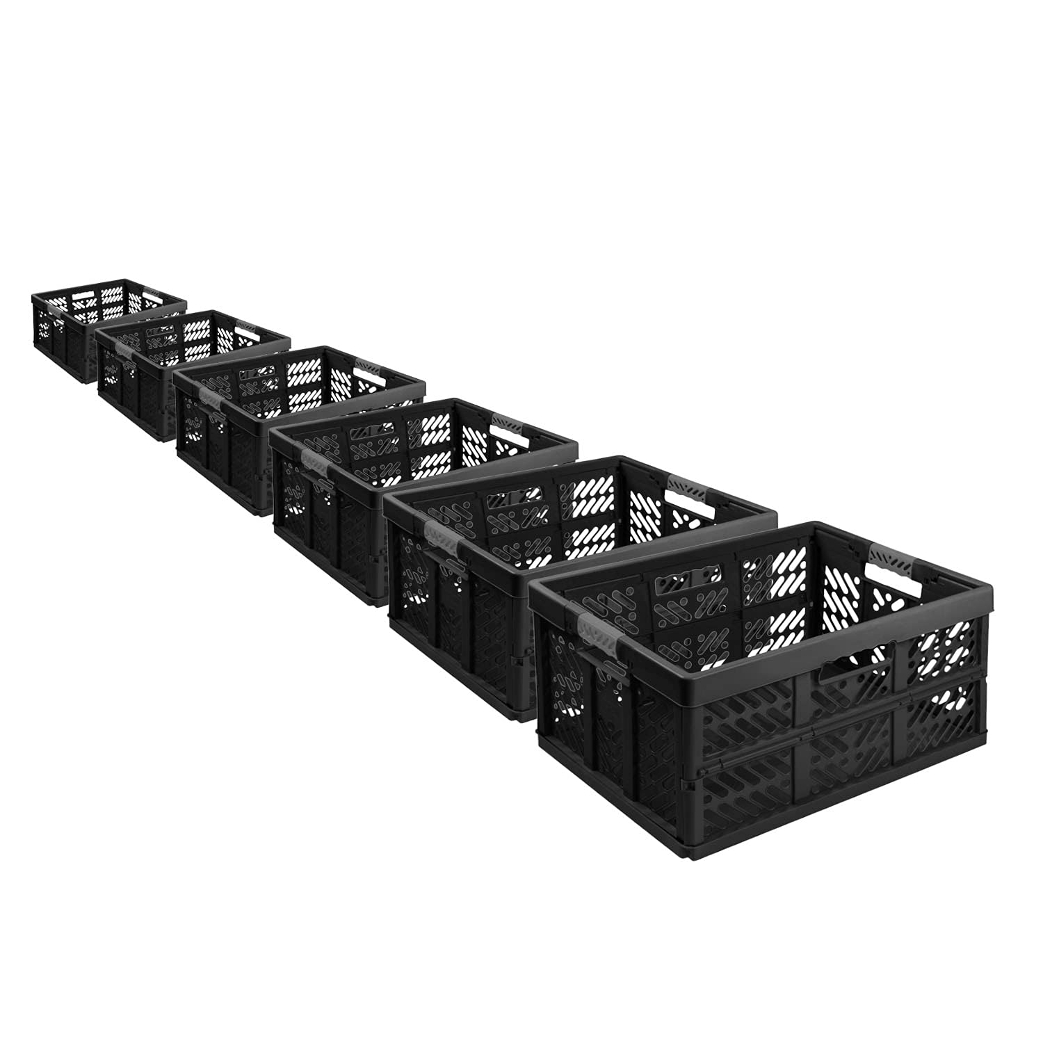 6 x stabilne, profesjonalne składane pudełko 45 l – 54 x 37 x 28 cm – skrzynia na zakupy składana z miękkimi uchwytami – skrzynia transportowa można układać w stos, czarna