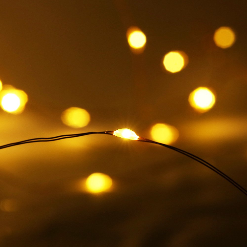 woohaha Solar-Lichterkette, 100 LEDs, 100 LEDs, wasserdicht, 8 Modi, solarbetriebener Kupferdraht für Baum, Garten, Weihnachten, Terrasse, Zuhause, Party, Warmweiß, 2 Stück