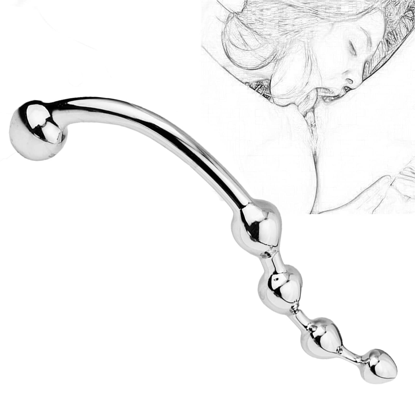 Metal Anal Plug Anal Beads Double Head Dildo with Curved Shaft Prostate Vagina Massager Pure Wand Heavy Anal Dildo Masturbation Sex Toy Anal Plug for Men Women Beginners Lesbian